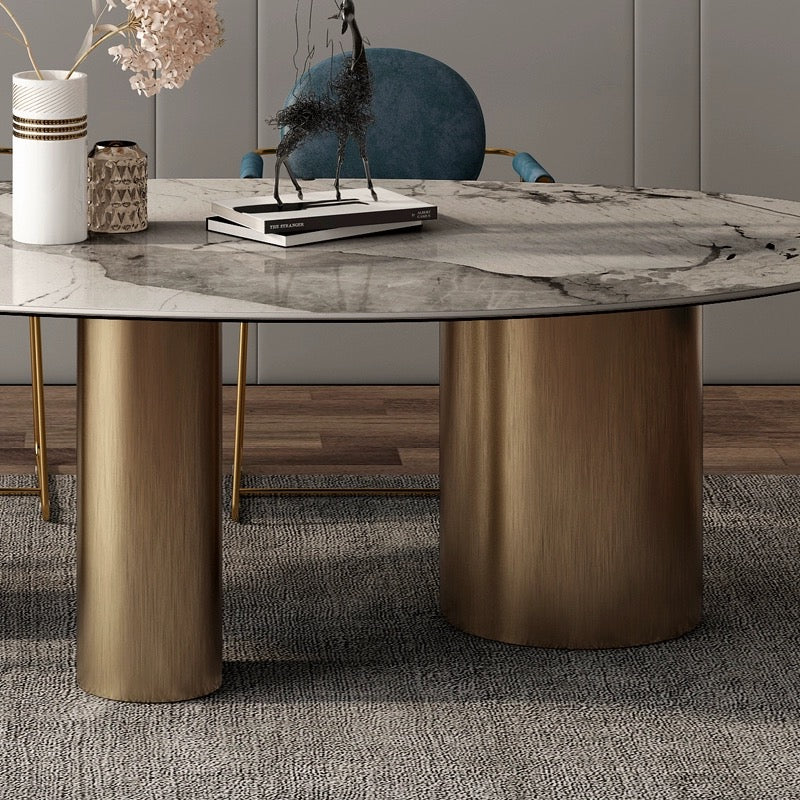 Italian Design Oval Dining Table with Stone Panel
