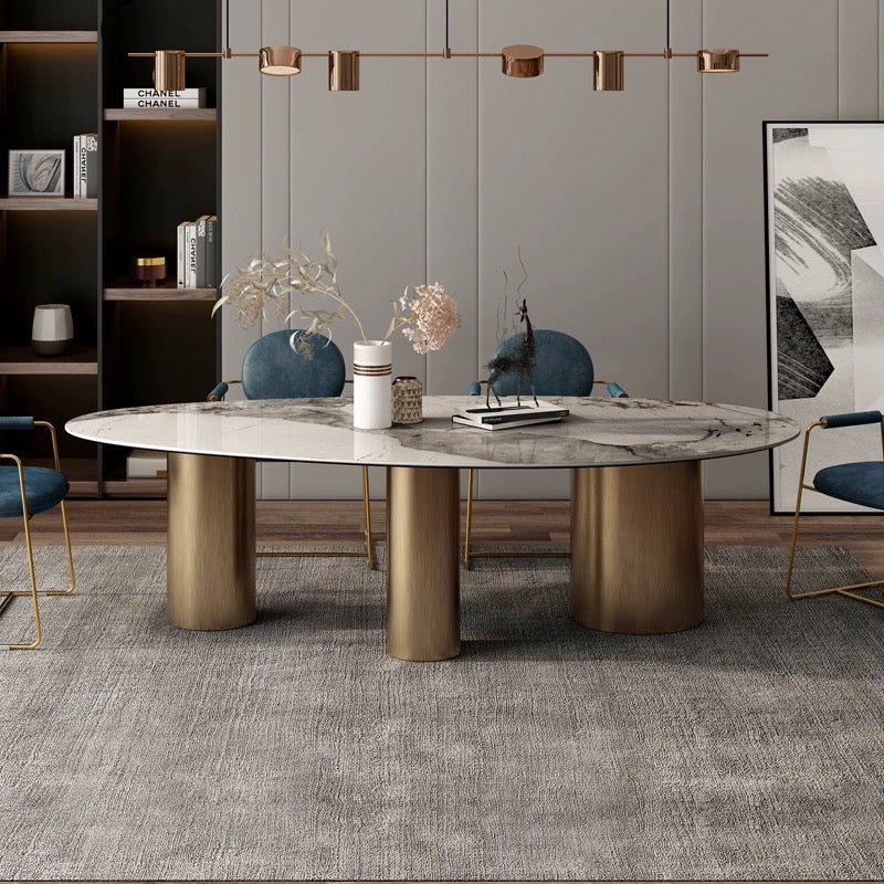 Italian Design Oval Dining Table with Stone Panel