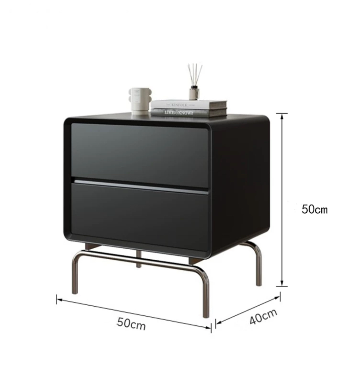 Nordic Minimalist Solid Wood Black Bedside Table