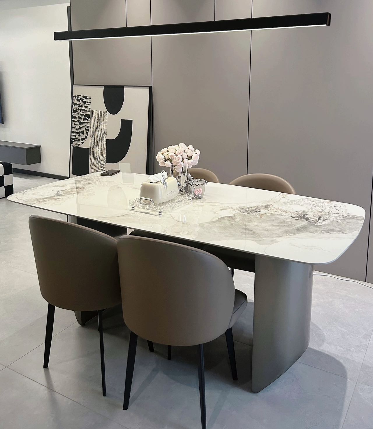 Nordic Style Light Luxury Rectangular Slate Dining Table