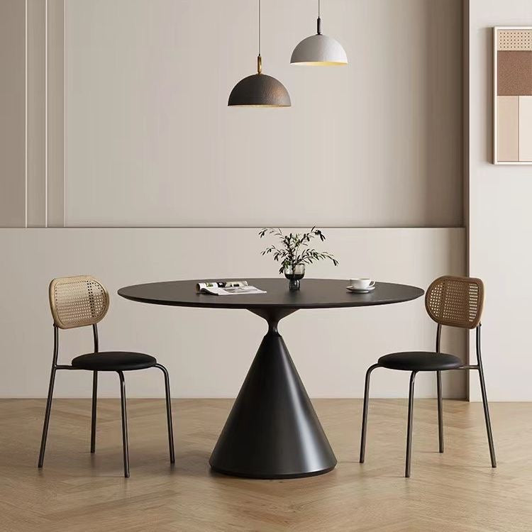 Minimalist Black and White Stone Round Dining Table