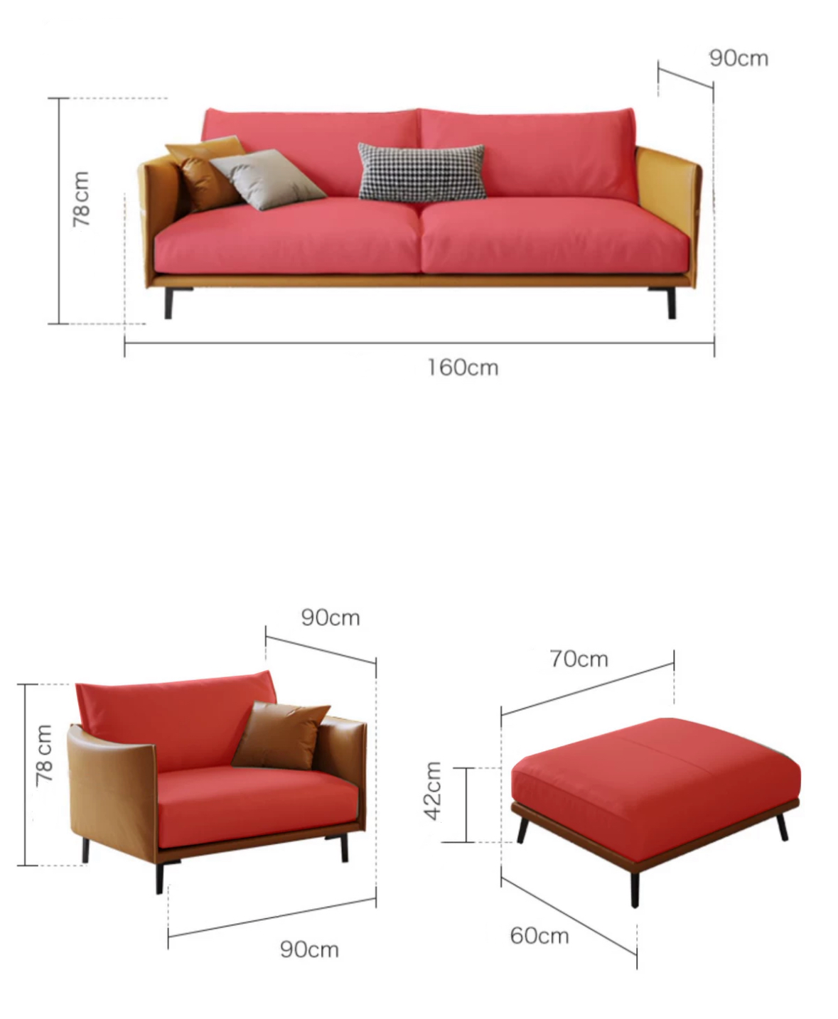 Light Brown Minimalist Wear-Resistant Leather Sofa