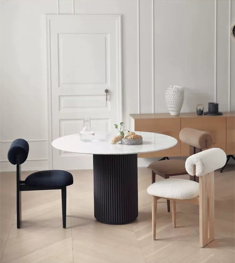 French Style Light Luxury Slate and Metal Round Dining Table