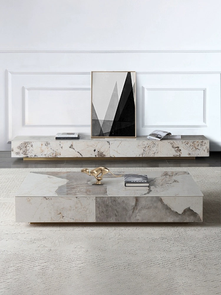 Italian Style Rock Panel Luxury TV Cabinet Coffee Table Combination