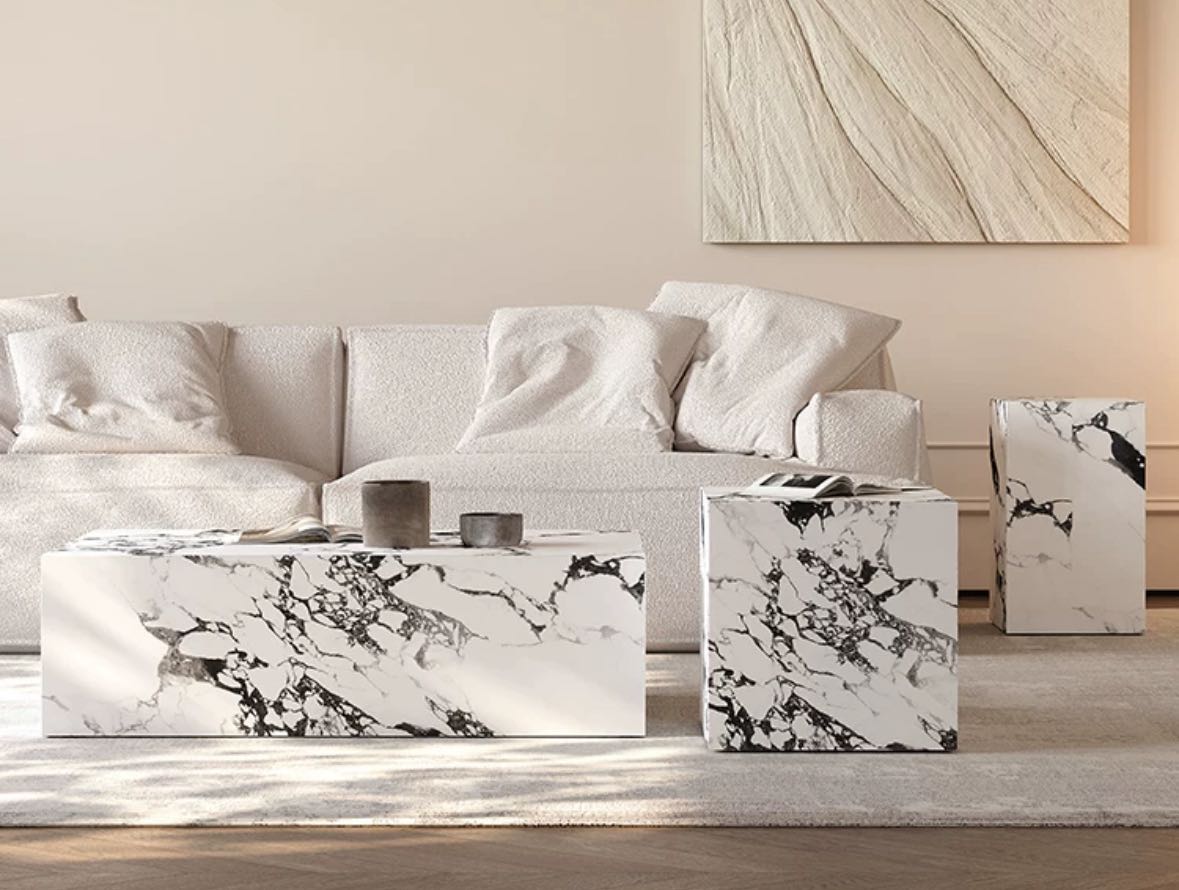 Nordic Style Minimalist Rock Panel Marble Square Coffee Table