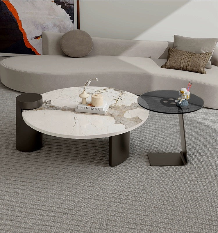 Nordic Style Minimalist Rock Panel Glass Coffee Table