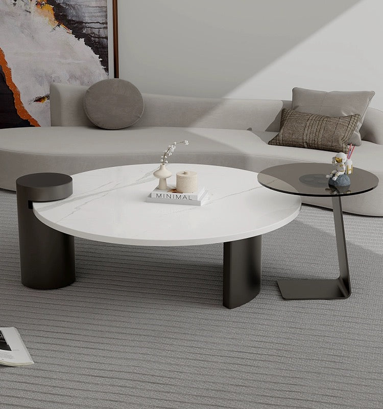 Nordic Style Minimalist Rock Panel Glass Coffee Table