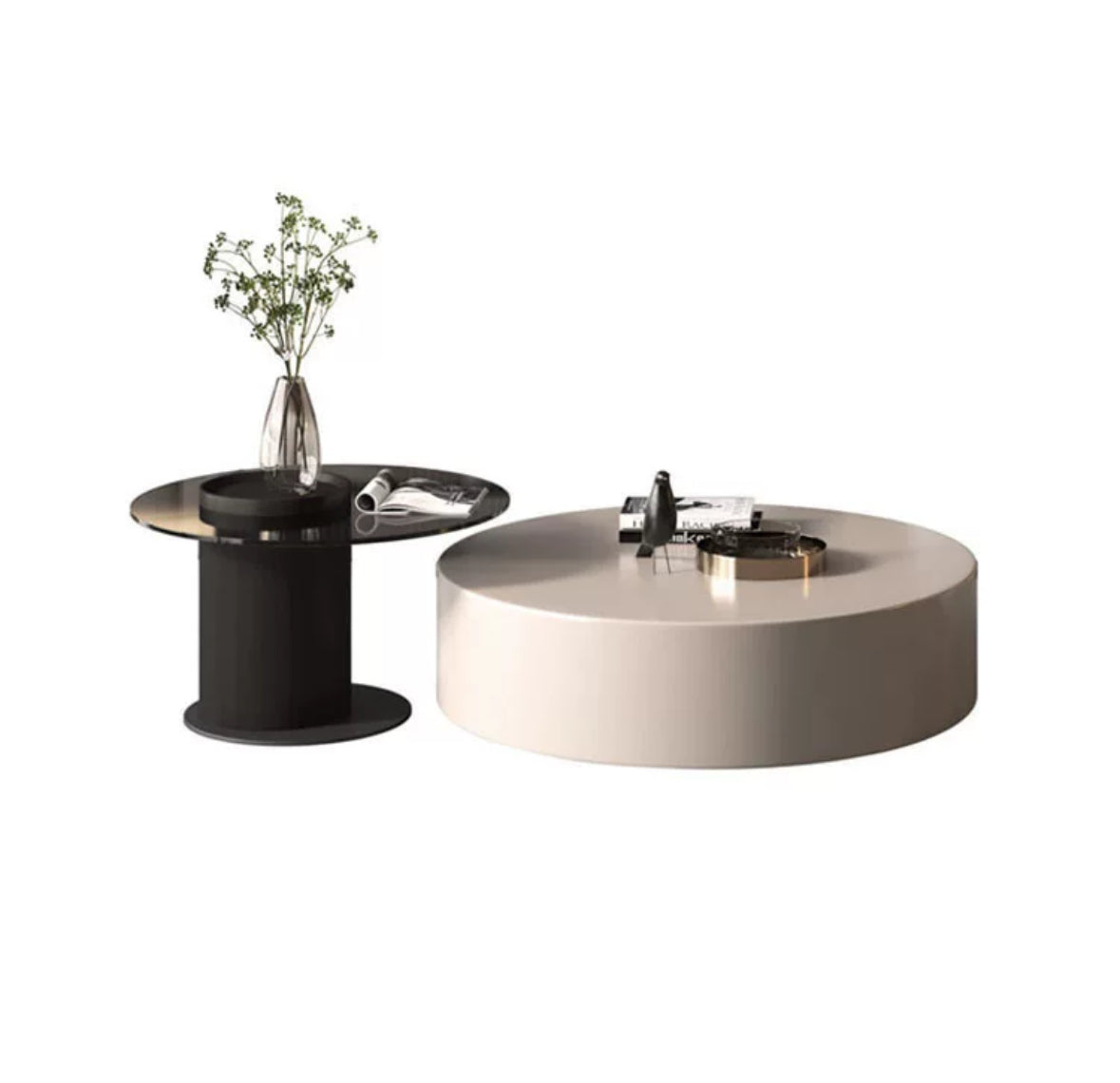 Modern Minimalist Solid Wood and Glass Round Coffee Table Set