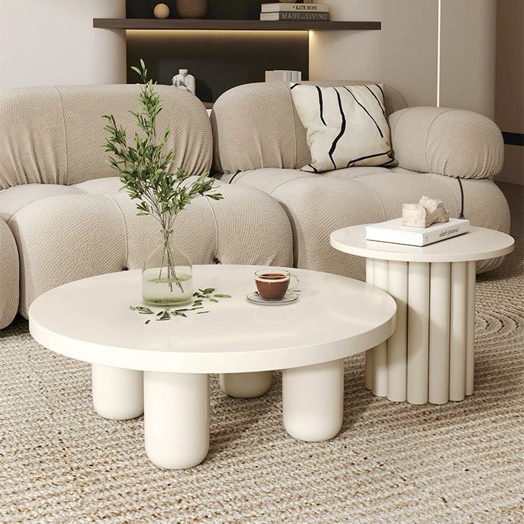 Nordic Style Cream White Minimalist Round Coffee Table