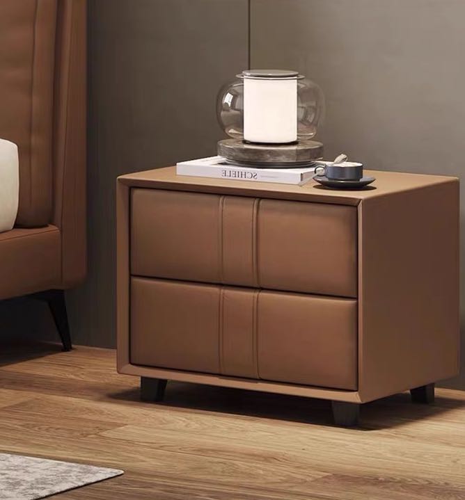 Genuine Leather Tofu Block Back Leather Bedroom Bed