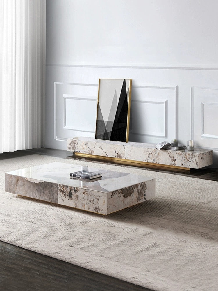 Italian Style Rock Panel Luxury TV Cabinet Coffee Table Combination