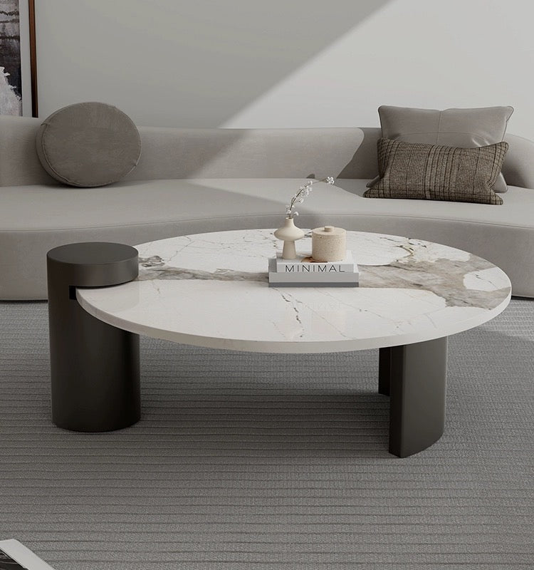 Nordic Style Minimalist Rock Panel Glass Coffee Table