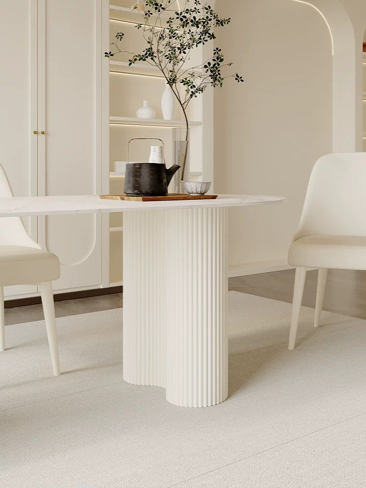 White Cream Marble Oval Dining Table