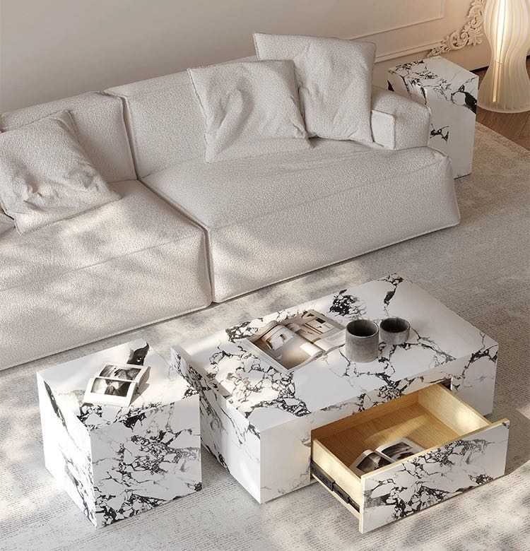 Nordic Style Minimalist Rock Panel Marble Square Coffee Table