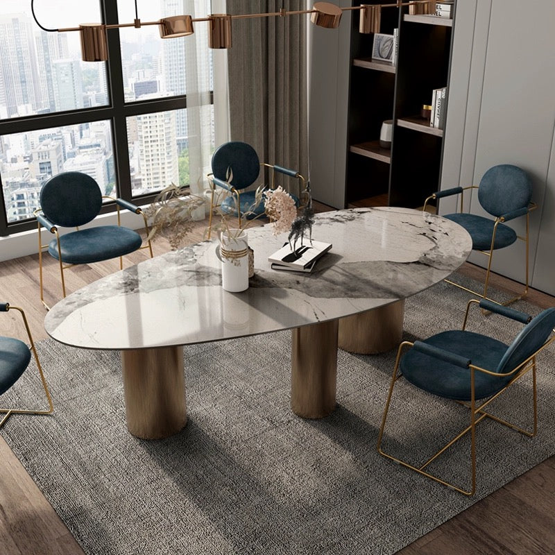 Italian Design Oval Dining Table with Stone Panel
