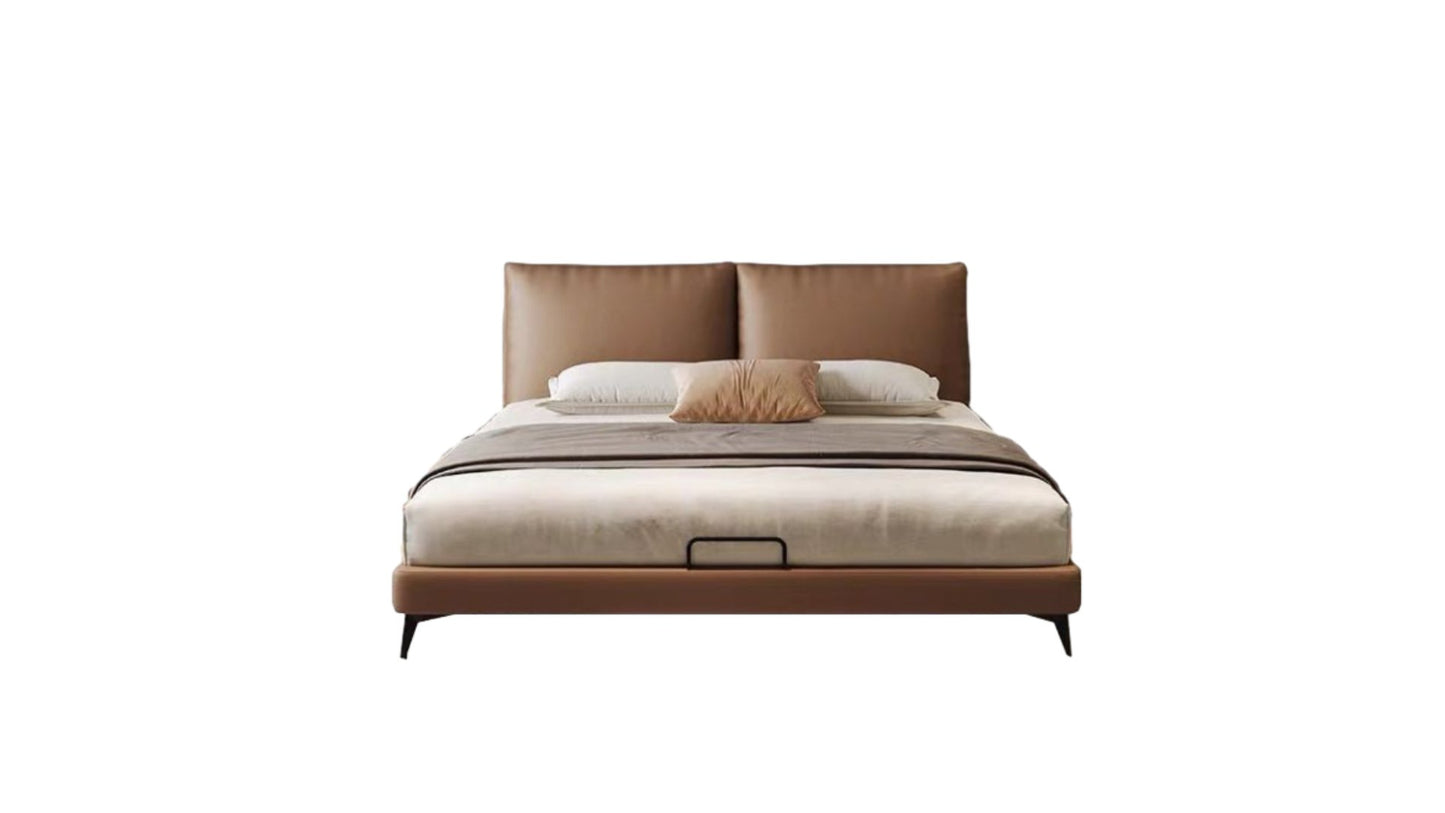 Genuine Leather Tofu Block Back Leather Bedroom Bed