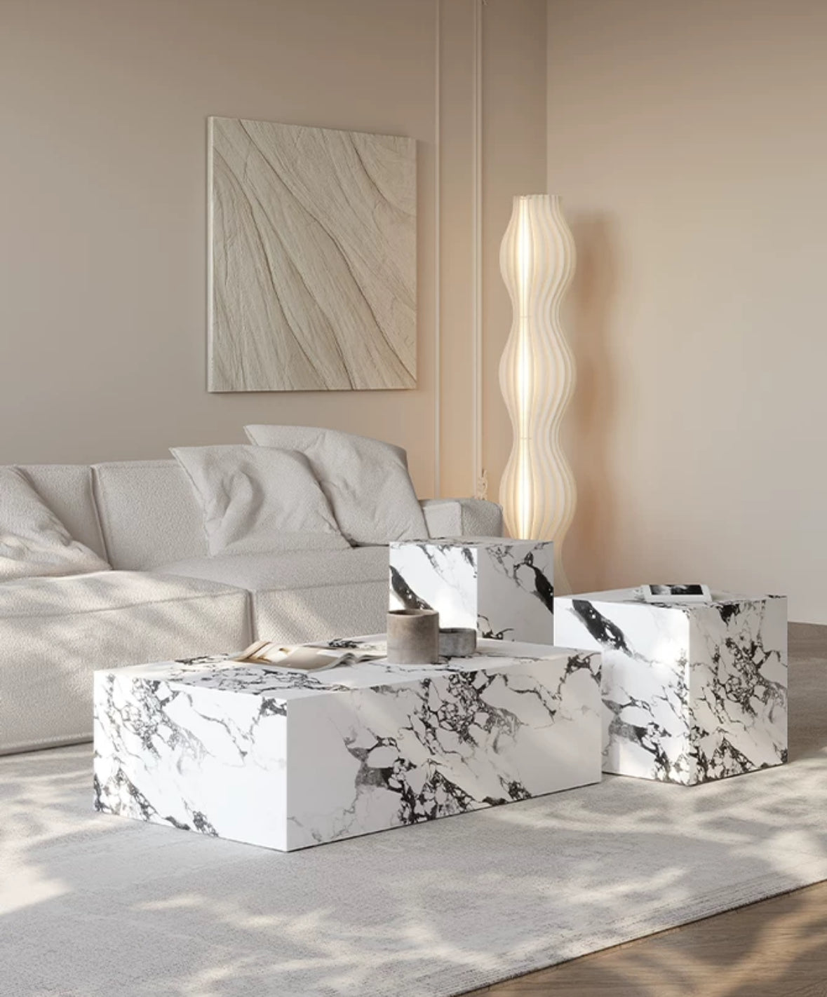 Nordic Style Minimalist Rock Panel Marble Square Coffee Table