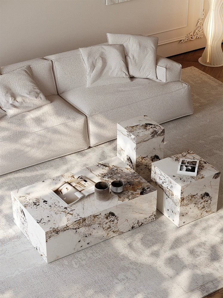Nordic Style Minimalist Rock Panel Marble Square Coffee Table