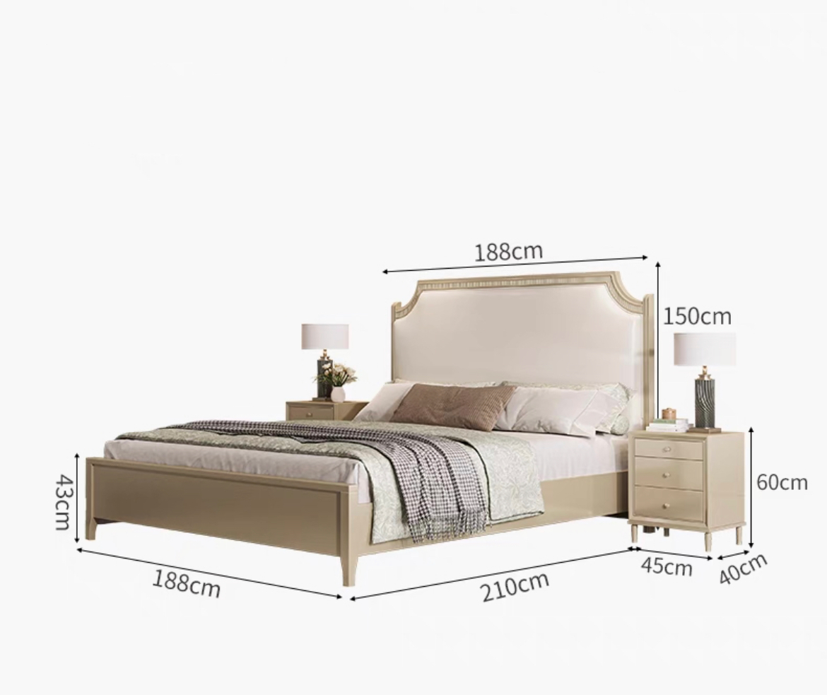 Light Luxury Style French Solid Wood Bed-Square Headboard