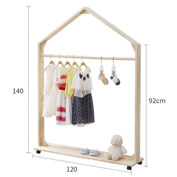 INS Style Children's Solid Wood Floor-standing Clothes Rack and Storage Rack