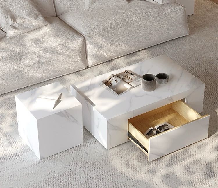 Nordic Style Minimalist Rock Panel Marble Square Coffee Table