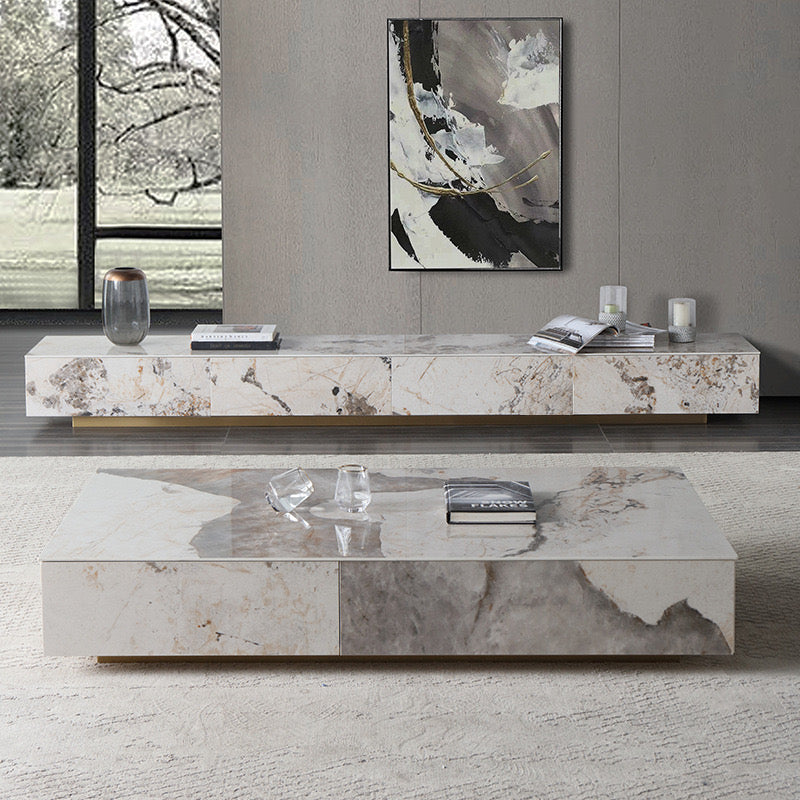Italian Style Rock Panel Luxury TV Cabinet Coffee Table Combination