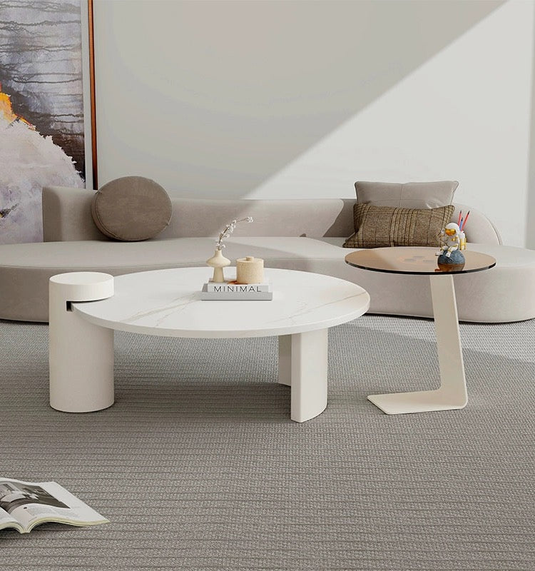 Nordic Style Minimalist Rock Panel Glass Coffee Table