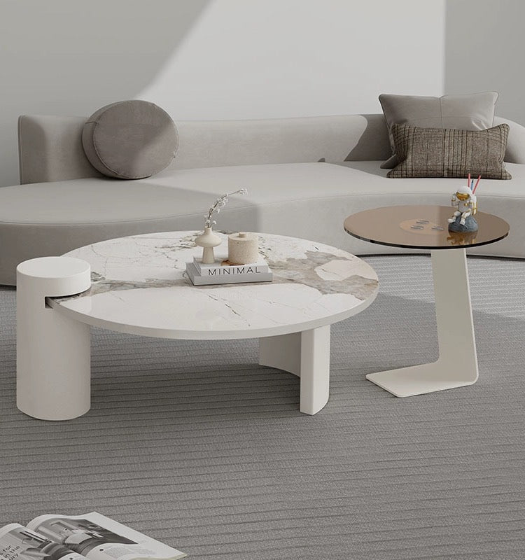Nordic Style Minimalist Rock Panel Glass Coffee Table