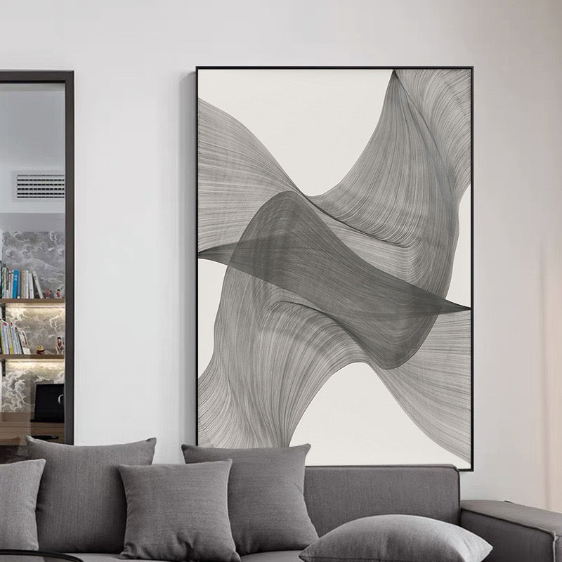 Minimalist Modern Black and White Line Abstract Decorative Painting