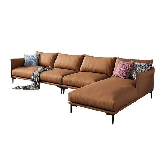 Light Brown Minimalist Wear-Resistant Leather Sofa
