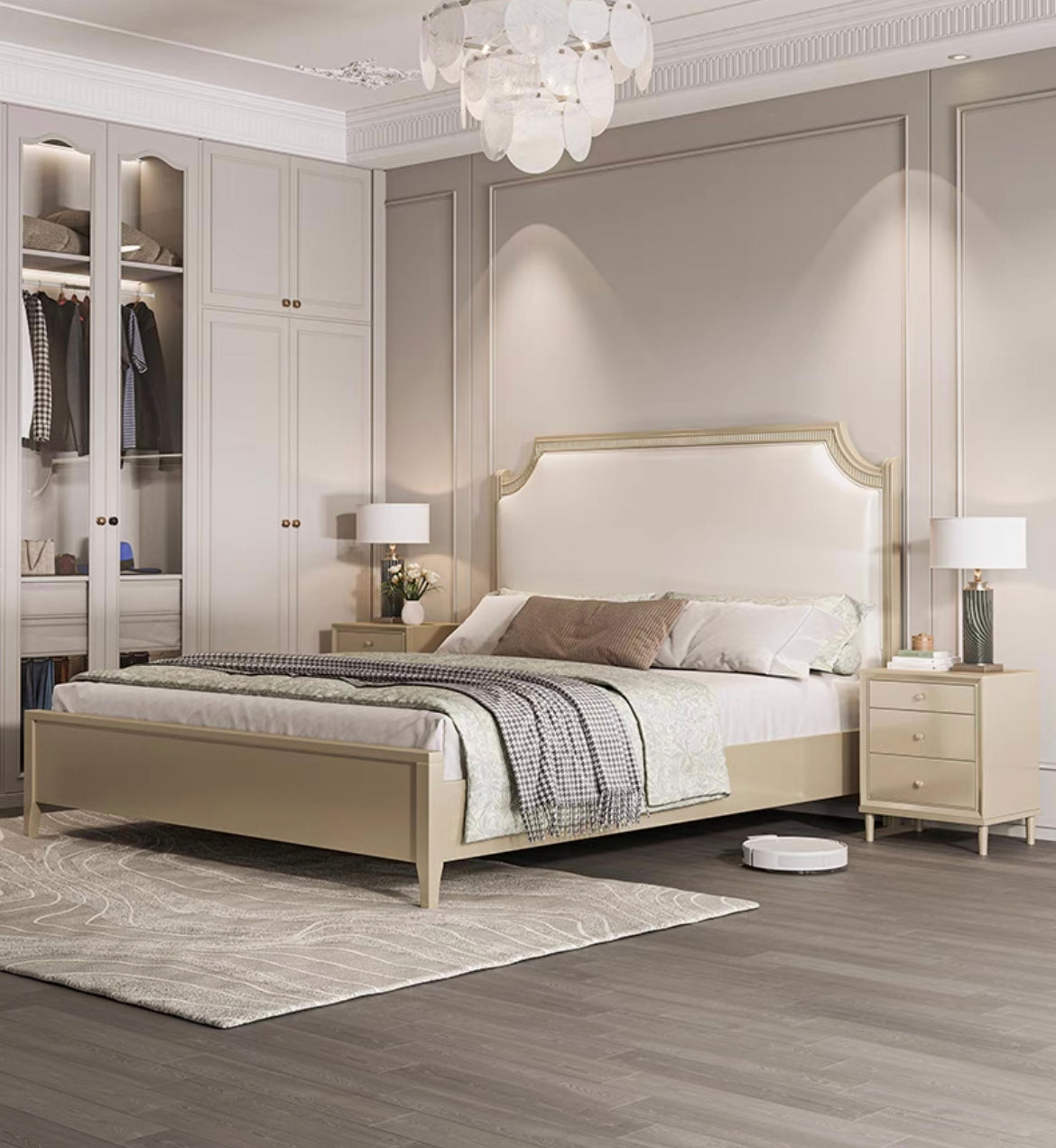 Light Luxury Style French Solid Wood Bed-Square Headboard