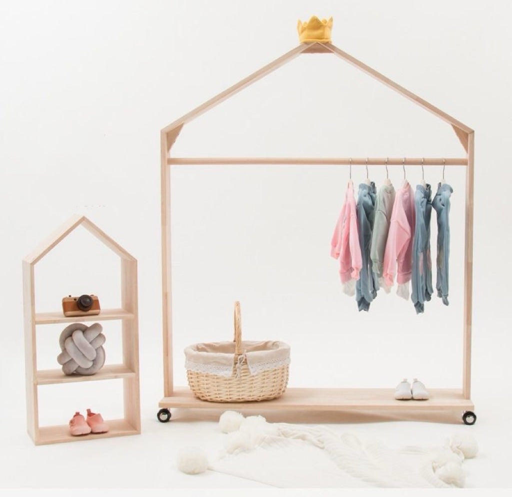 INS Style Children's Solid Wood Floor-standing Clothes Rack and Storage Rack