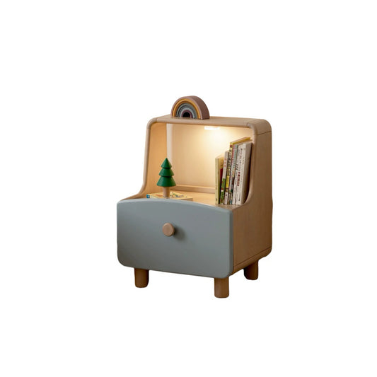 INS Style Solid Wood Bedside Table with Light for Children