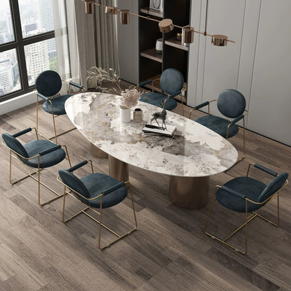 Italian Design Oval Dining Table with Stone Panel