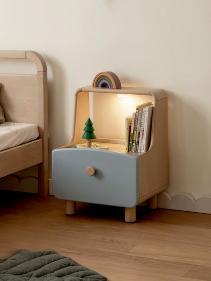 INS Style Solid Wood Bedside Table with Light for Children