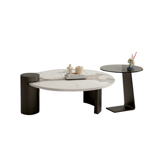 Nordic Style Minimalist Rock Panel Glass Coffee Table