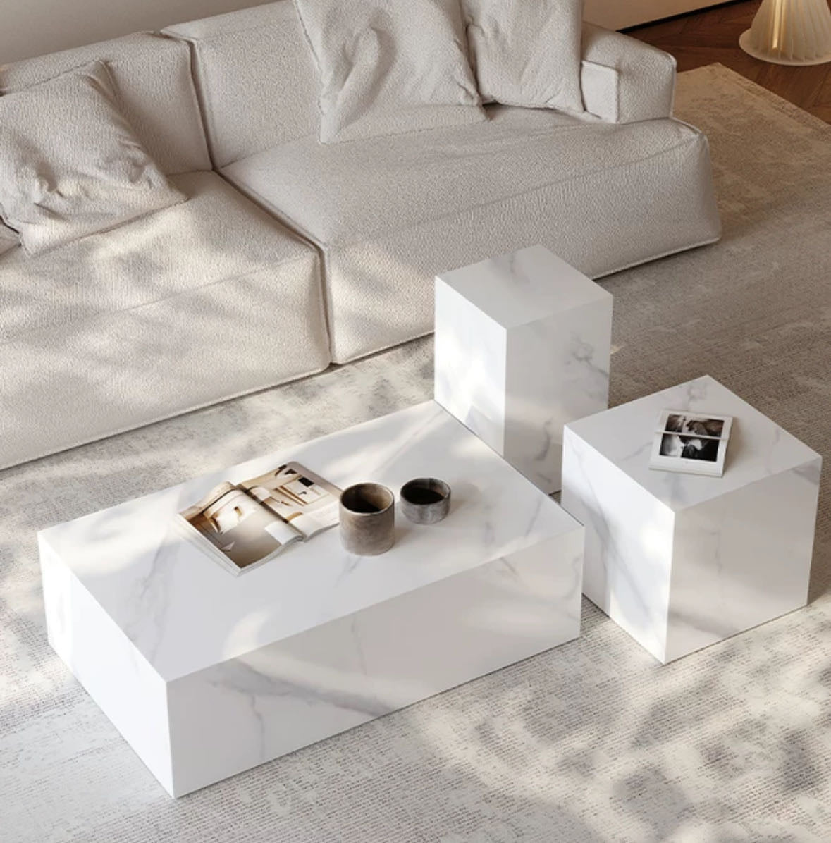 Nordic Style Minimalist Rock Panel Marble Square Coffee Table