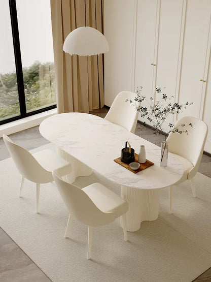 White Cream Marble Oval Dining Table