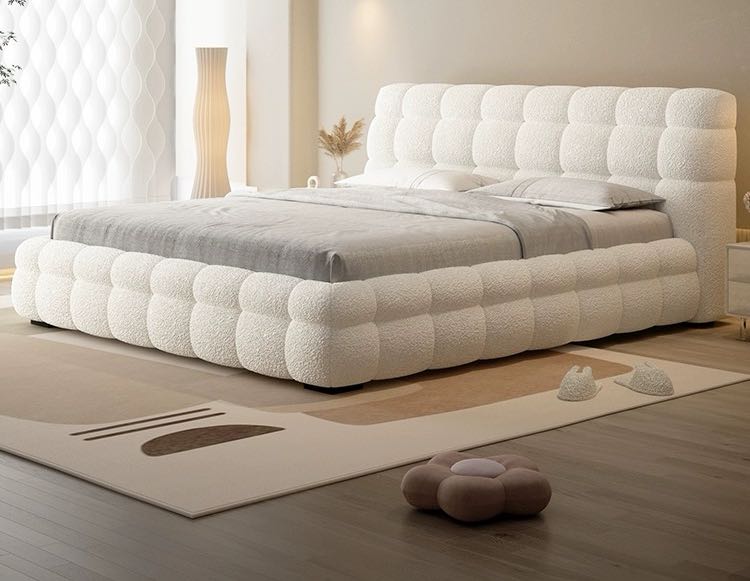 Nordic Style Cotton Candy Milk White Bedroom Bed