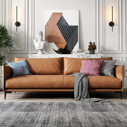 Light Brown Minimalist Wear-Resistant Leather Sofa