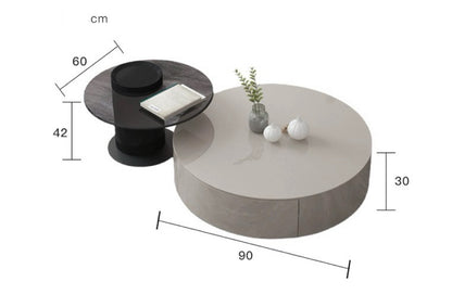 Modern Minimalist Solid Wood and Glass Round Coffee Table Set
