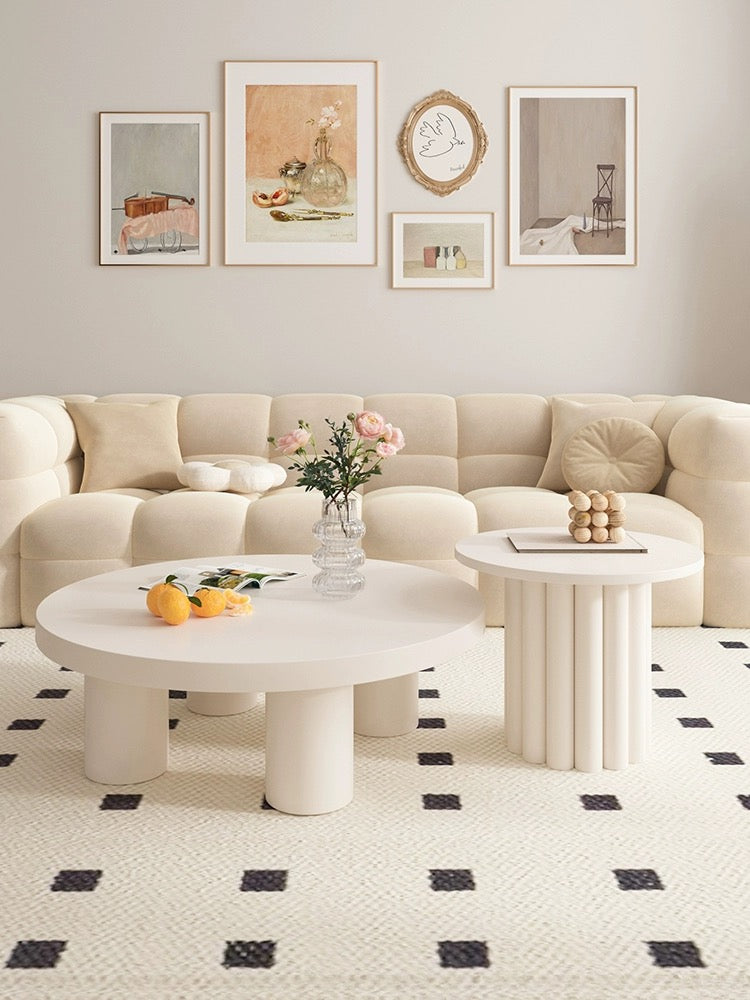 Nordic Style Cream White Minimalist Round Coffee Table