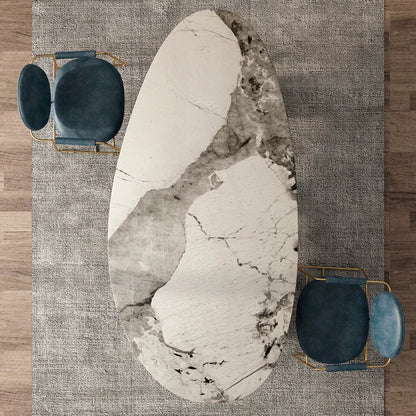 Italian Design Oval Dining Table with Stone Panel