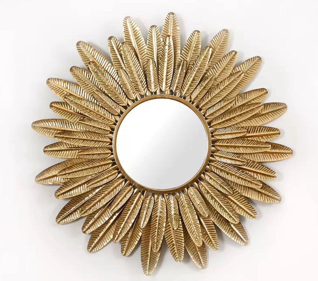 French Luxury Metal Feather Mirror Wall Decor
