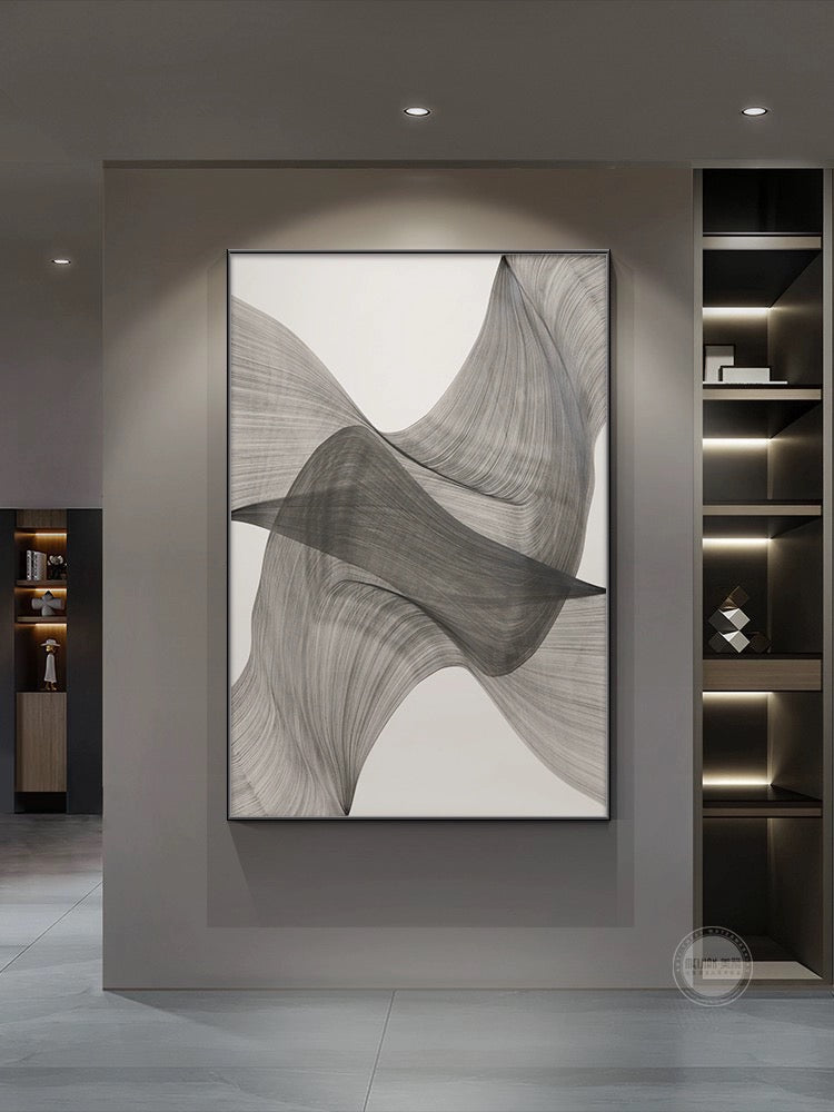 Minimalist Modern Black and White Line Abstract Decorative Painting