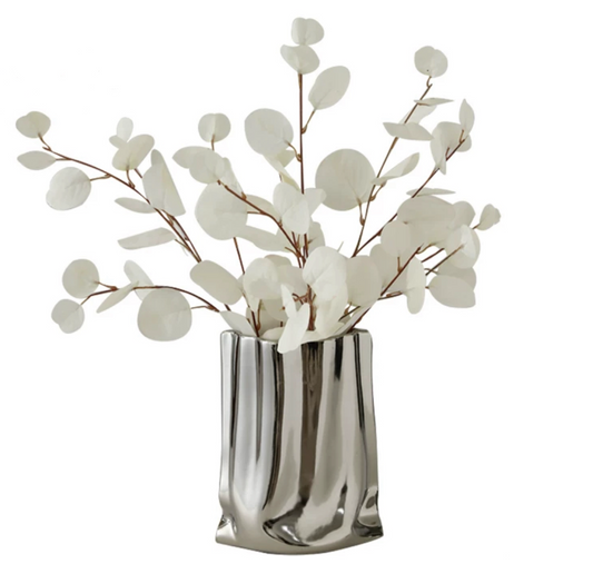 Nordic Style Silver Vase and Artificial Flower Set