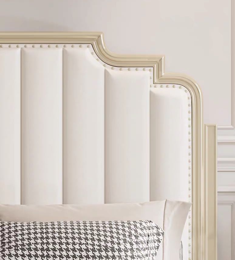 Luxury French Style Solid Wood Bed - High Headboard Design